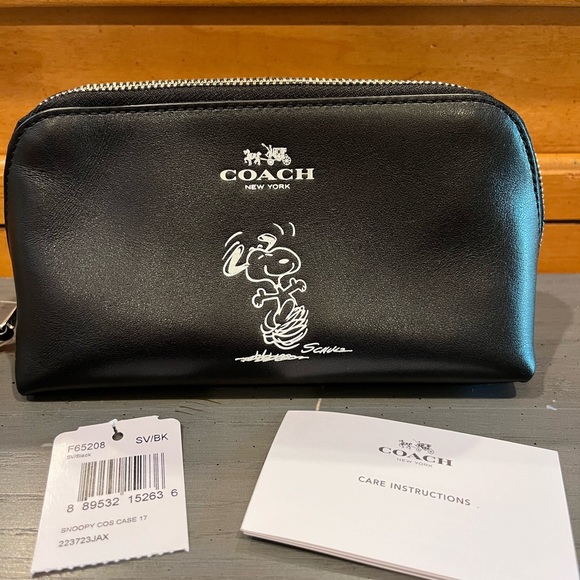 Coach Bags New Coach Peanuts Snoopy Black Leather Cosmetic Case